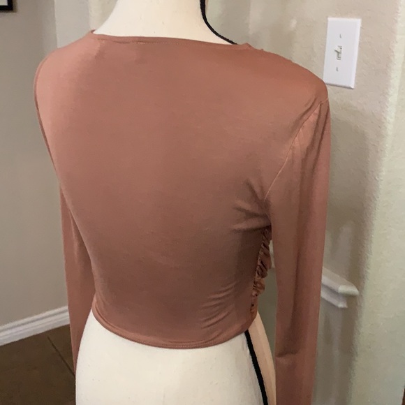 Peach Love tan front twist cropped top - Picture 11 of 17